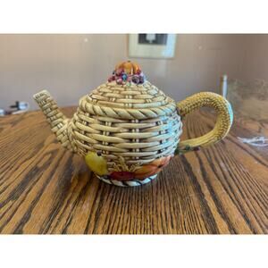 Vanson Basketweave Fall Harvest Ceramic Teapot